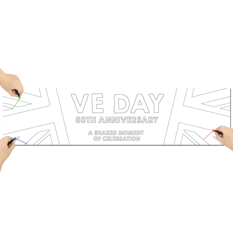 VE Day 80th Anniversary COLOUR IT YOURSELF Large Paper Banner (6ft x 1.5 ft) Design 1 - Special Edition