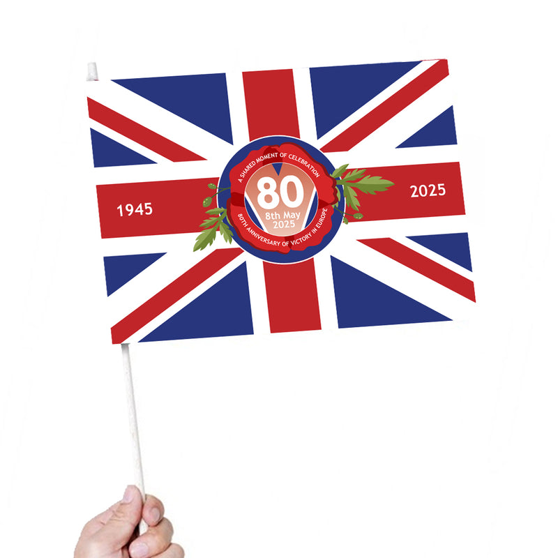 VE Day 80th Anniversary Handwaving Flags Design 2 (Pack of 10) - Special Edition