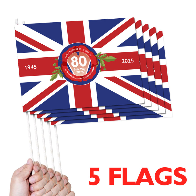 VE Day 80th Anniversary Handwaving Flags Design 2 (Pack of 5) - Special Edition