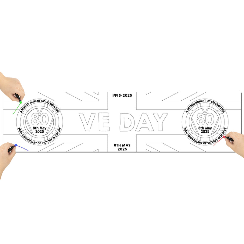 VE Day 80th Anniversary COLOUR IT YOURSELF Large Paper Banner (6ft x 1.5 ft) Design 2 - Special Edition