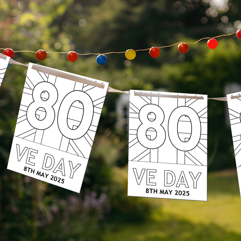 VE Day 80th Anniversary COLOUR IT YOURSELF Party Bunting Design 2 - Special Edition