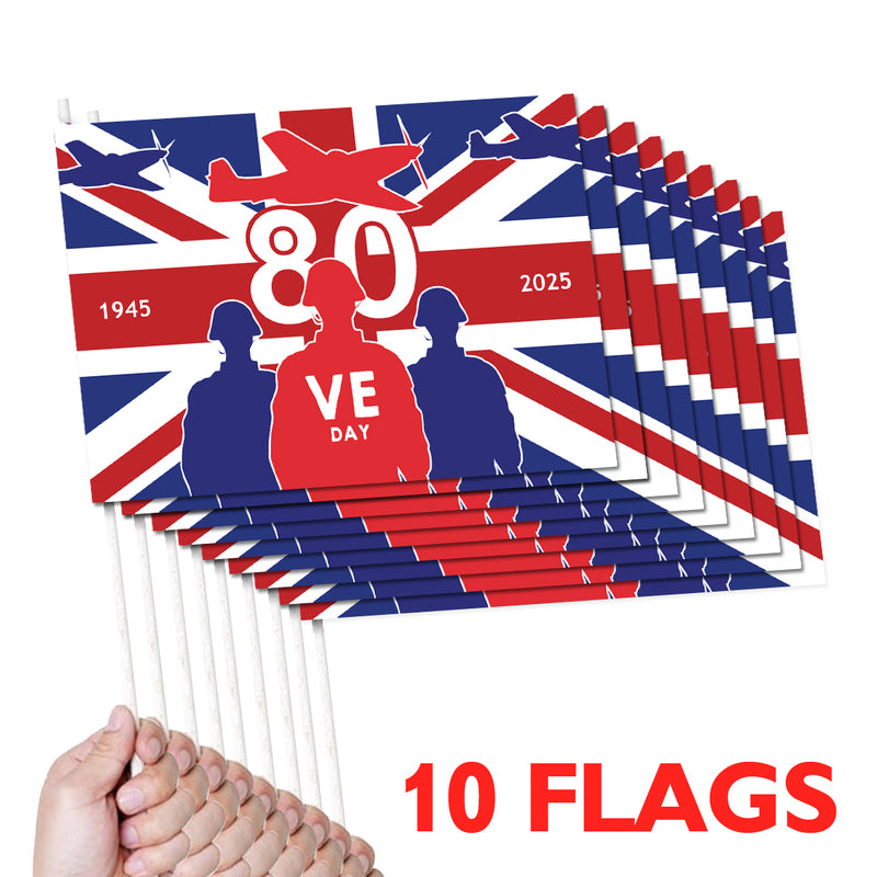 VE Day 80th Anniversary Handwaving Flags Design 3 (Pack of 10) - Special Edition