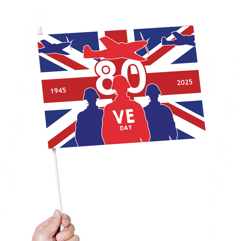 VE Day 80th Anniversary Handwaving Flags Design 3 (Pack of 5) - Special Edition