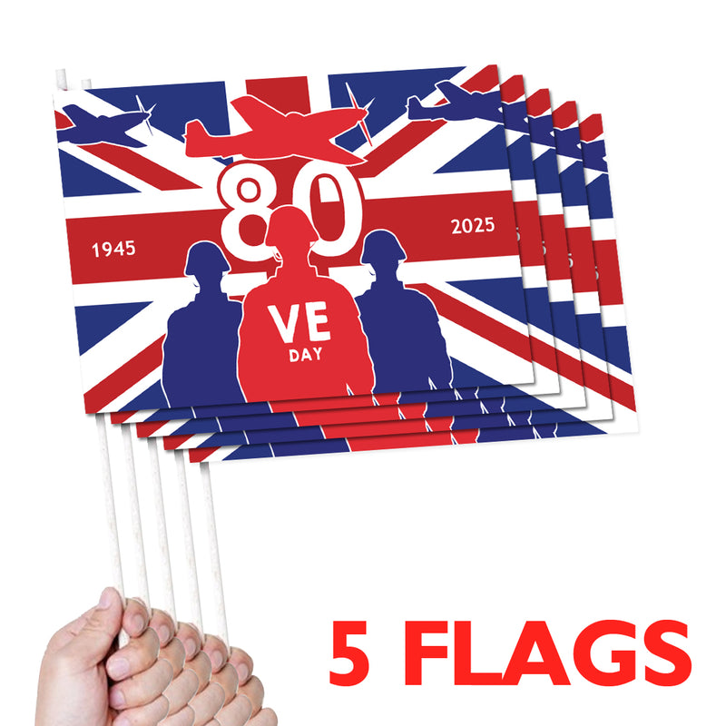 VE Day 80th Anniversary Handwaving Flags Design 3 (Pack of 5) - Special Edition