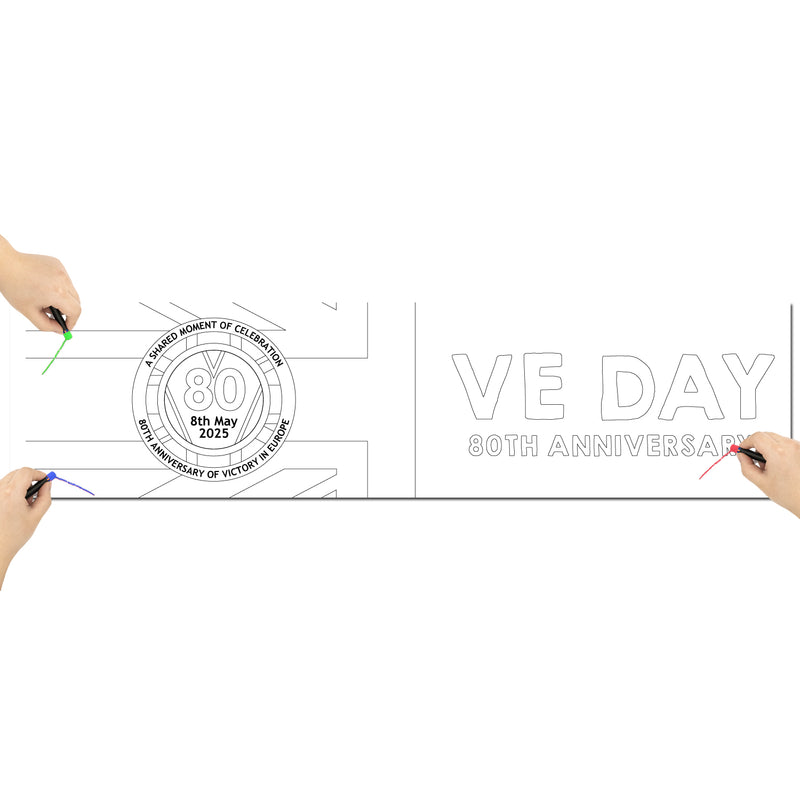 VE Day 80th Anniversary COLOUR IT YOURSELF Large Paper Banner (6ft x 1.5 ft) Design 3 - Special Edition