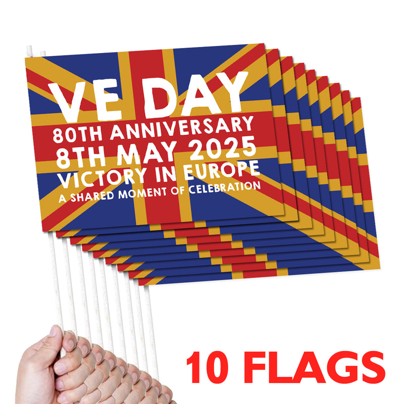 VE Day 80th Anniversary Handwaving Flags Design 4 (Pack of 10) - Special Edition