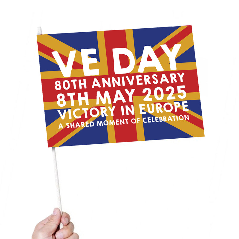 VE Day 80th Anniversary Handwaving Flags Design 4 (Pack of 10) - Special Edition