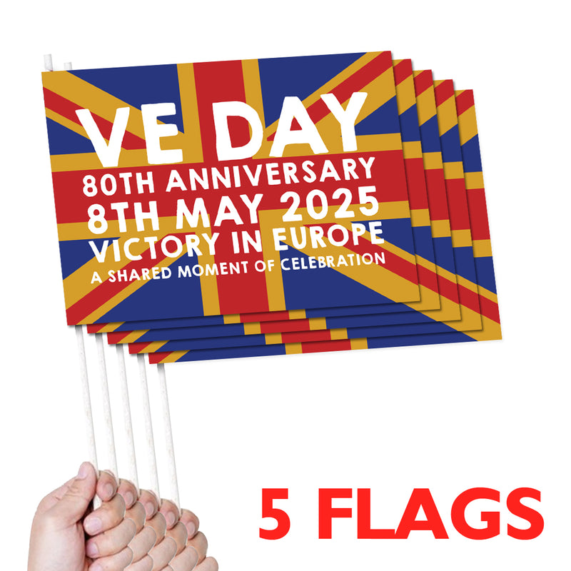 VE Day 80th Anniversary Handwaving Flags Design 4 (Pack of 5) - Special Edition