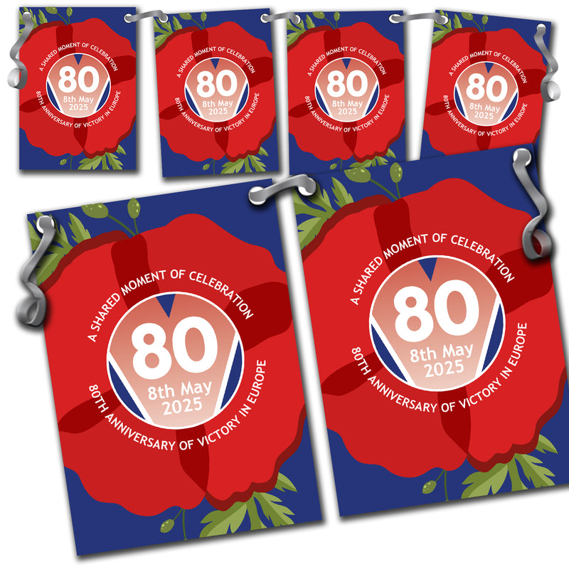 VE Day 80th Anniversary Party Bunting Design 6 (Poppy) - Special Edition