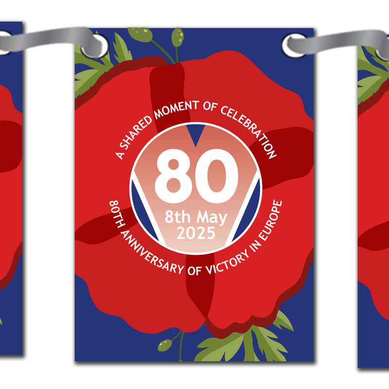 VE Day 80th Anniversary Party Bunting Design 6 (Poppy) - Special Edition