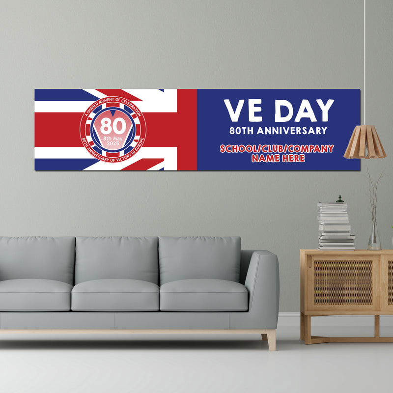 VE Day 80th Anniversary CUSTOM NAME Large Paper Banner (6ft x 1.5 ft) Design 6 - Special Edition