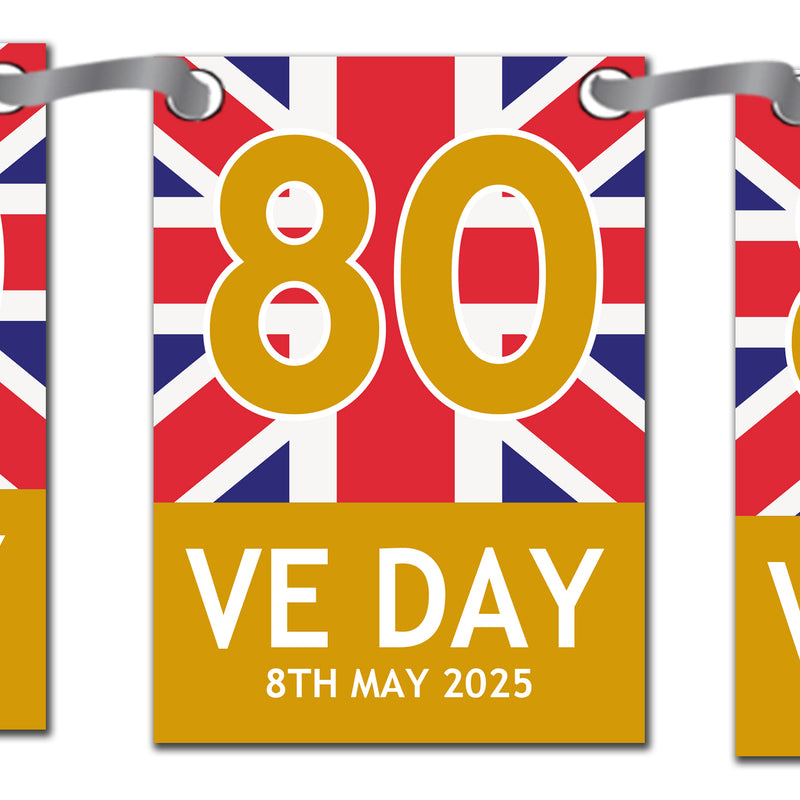 VE Day 80th Anniversary Party Bunting Design 7 (Gold) - Special Edition