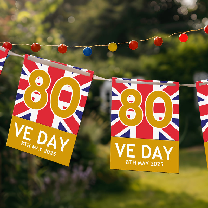 VE Day 80th Anniversary Party Bunting Design 7 (Gold) - Special Edition