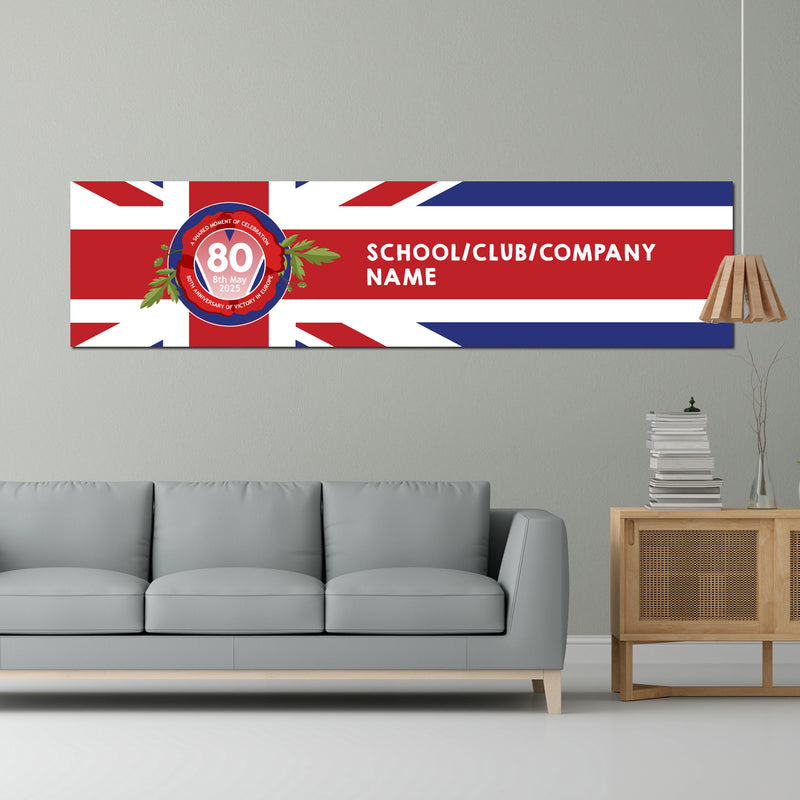 VE Day 80th Anniversary CUSTOM NAME Large Paper Banner (6ft x 1.5 ft) Design 8 - Special Edition