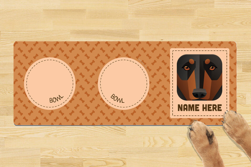 Personalised Dog Breed Dog Bowl Mat (880mm x 300mm)(2 Bowl Design) - DOBERMAN