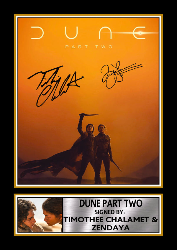 Dune Part Two Printed Signature Poster – Timothée Chalamet & Zendaya Movie Wall Art – Sci-Fi Film Poster Print – Reproduction Print
