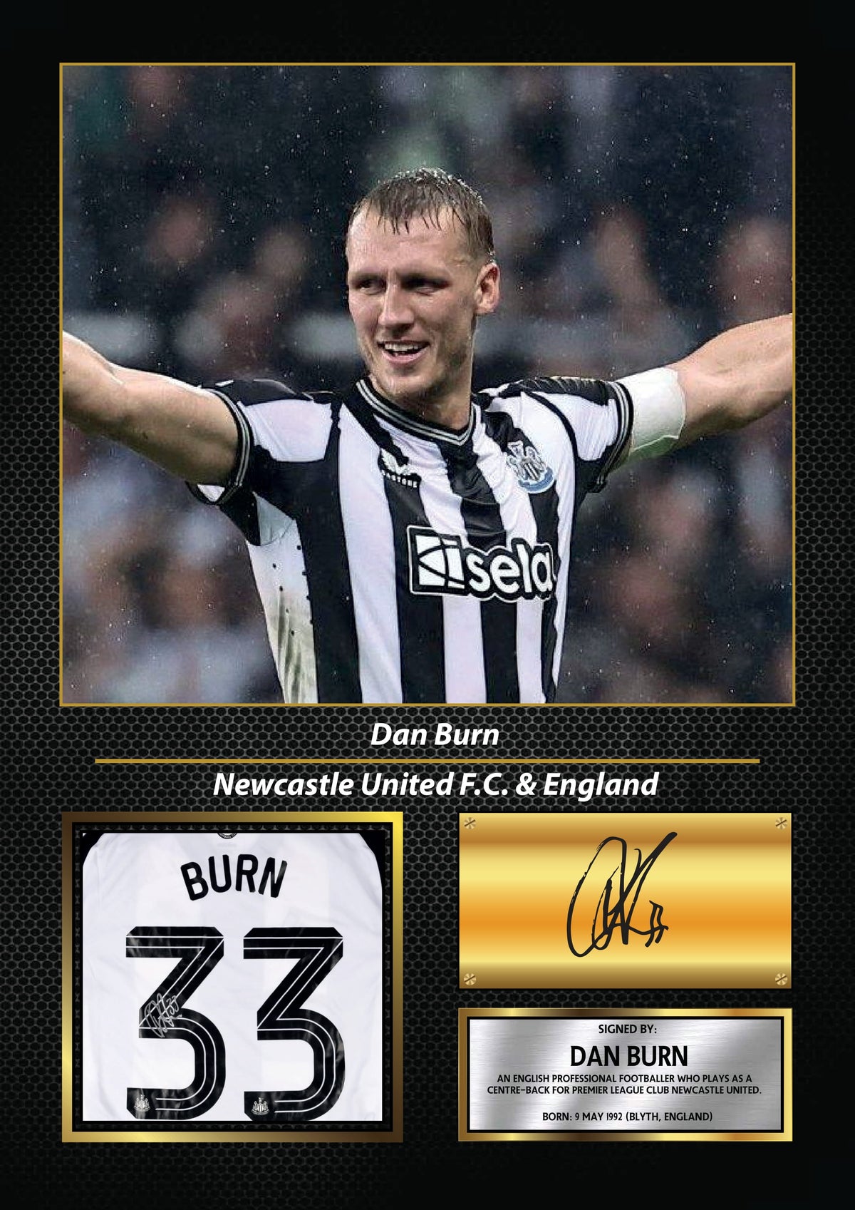 Dan Burn Printed Signature Football Wall Art – Framed Display with Newcastle United & England Tribute – Collector’s Gift – Dan Burn Printed Signature Football Wall Art