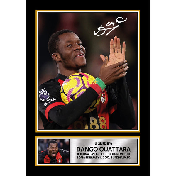 Dango Ouattara Printed Signature Photo Poster – A.F.C. Bournemouth & Burkina Faso Football Wall Art – Print with Signature & Plaque