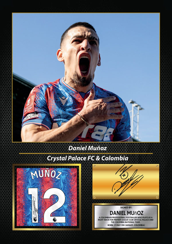 Daniel Muñoz Printed Signature Football Wall Art – Framed Display with Crystal Palace & Colombia Tribute – Collector’s Gift