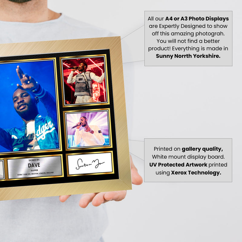 Rappers Dave Framed Autographed Print - Limited Edition Autograph Fan Gift – Collectible Memorabilia Merchandise