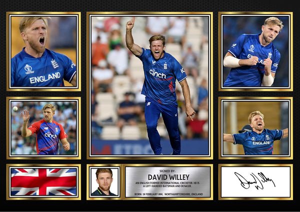 David Willey – Printed Signature Cricket Star Print – Reproduction Print
