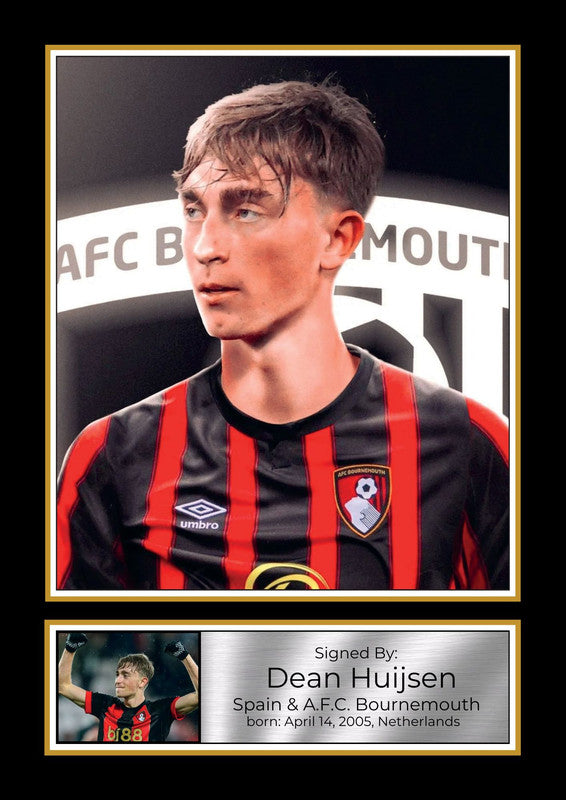 Dean Huijsen Printed Signature Portrait Poster Print – AFC Bournemouth & Spain Football Star – Wall Art
