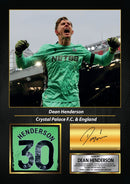 Dean Henderson Printed Signed Poster – Crystal Palace FC & England Goalkeeper Tribute Wall Art with Jersey & Bio Plaque – Premier League Football Memorabilia for Fans & Collectors