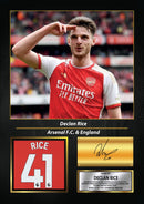 Declan Rice Printed Signed Poster – Arsenal FC & England Midfielder Tribute Wall Art with Jersey & Bio Plaque – Premier League Football Memorabilia for Fans & Collectors