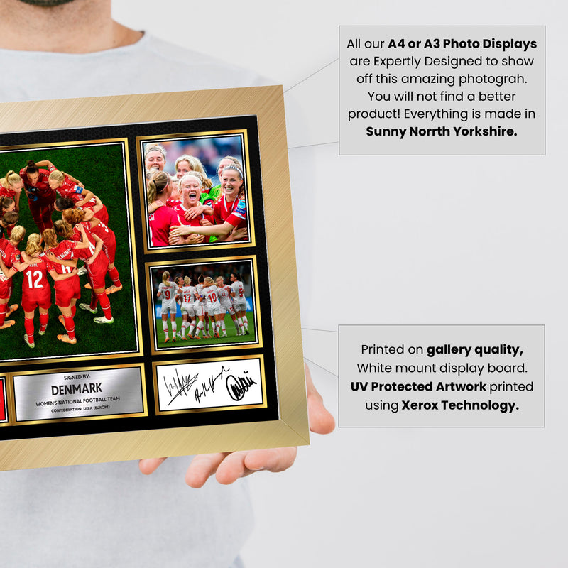 Denmark Ladies Football Teams Framed Autographed Print - Limited Edition Autograph Fan Gift – Collectible Memorabilia Merchandise