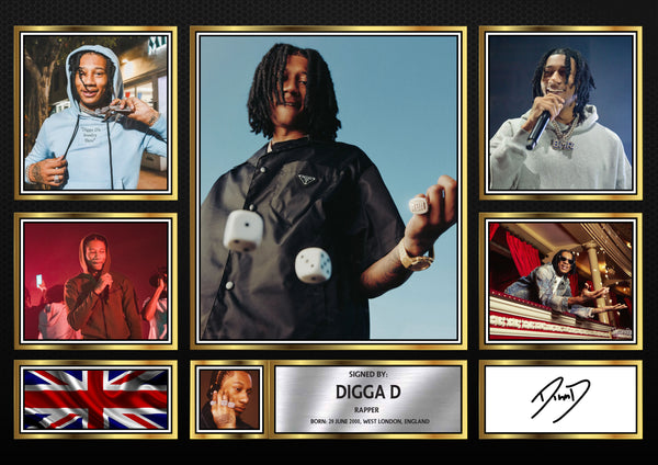 Rappers Digga D Framed Printed Signature Print – Fan Gift – Wall Art