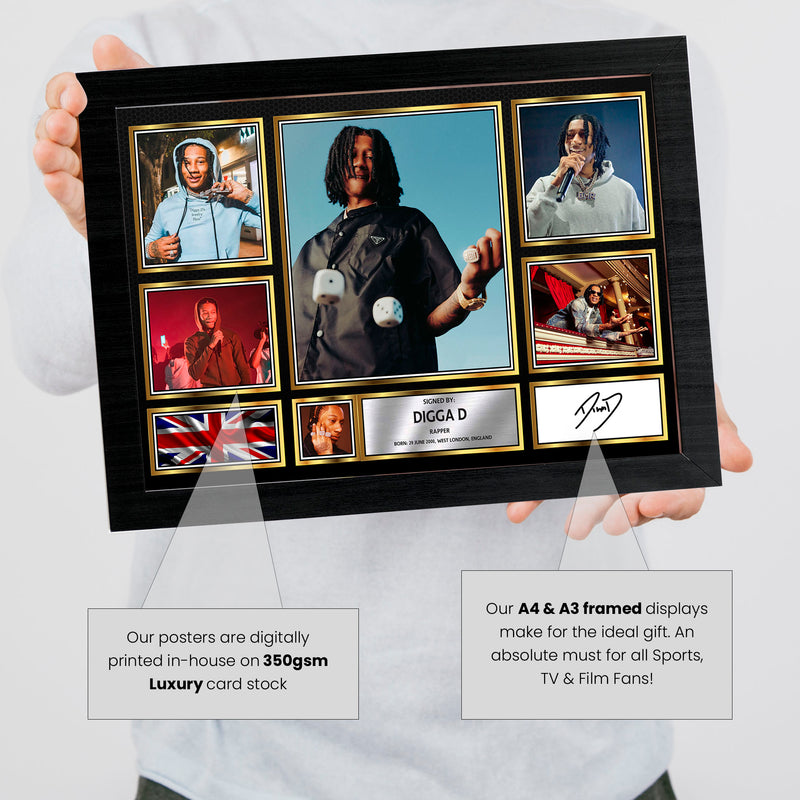 Rappers Digga D Framed Autographed Print - Limited Edition Autograph Fan Gift – Collectible Memorabilia Merchandise