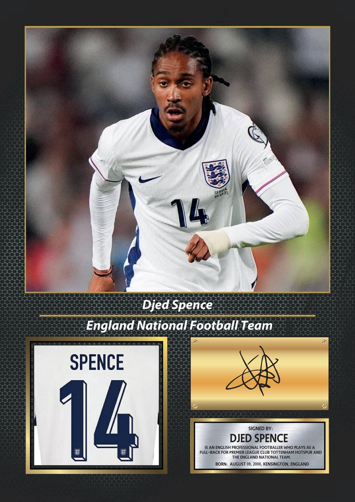 Djed Spence England Printed Signature Poster Print – England National Football Team Wall Art – Djed Spence Signature Style Football Poster – Djed Spence England Printed Signature Poster Print