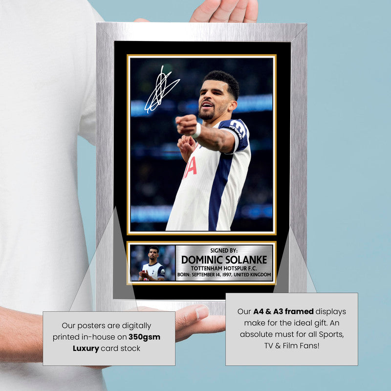 Dominic Solanke Tottenham Hotspur F.C. Poster Print – Signed Autograph Style Football Wall Art  – Framed or Unframed – Gift for Fans
