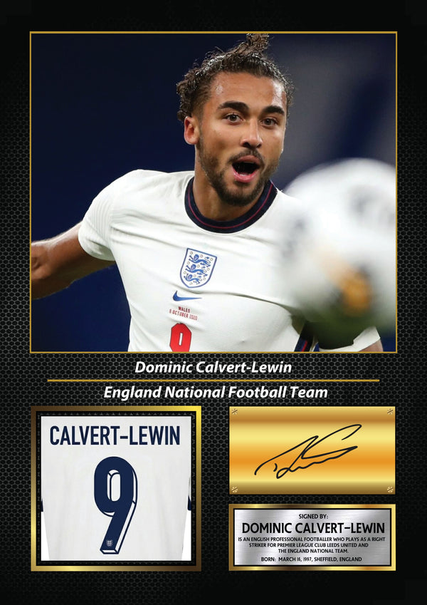 Dominic Calvert-Lewin England Printed Signature Poster Print – England National Football Team Wall Art – Dominic Calvert-Lewin Signature Style Football Poster