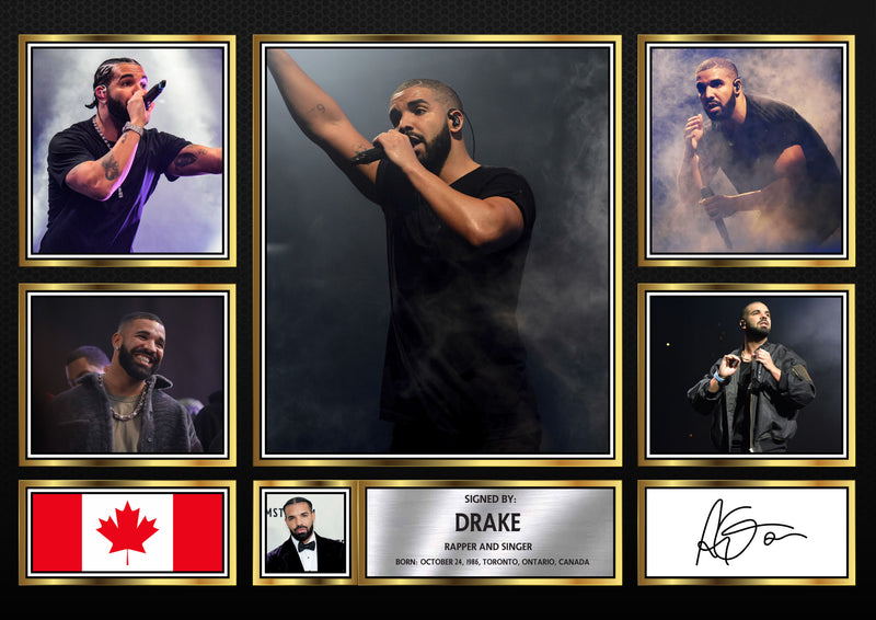 Rappers Drake Framed Autographed Print - Limited Edition Autograph Fan Gift – Collectible Memorabilia Merchandise