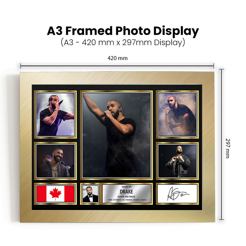 Rappers Drake Framed Autographed Print - Limited Edition Autograph Fan Gift – Collectible Memorabilia Merchandise