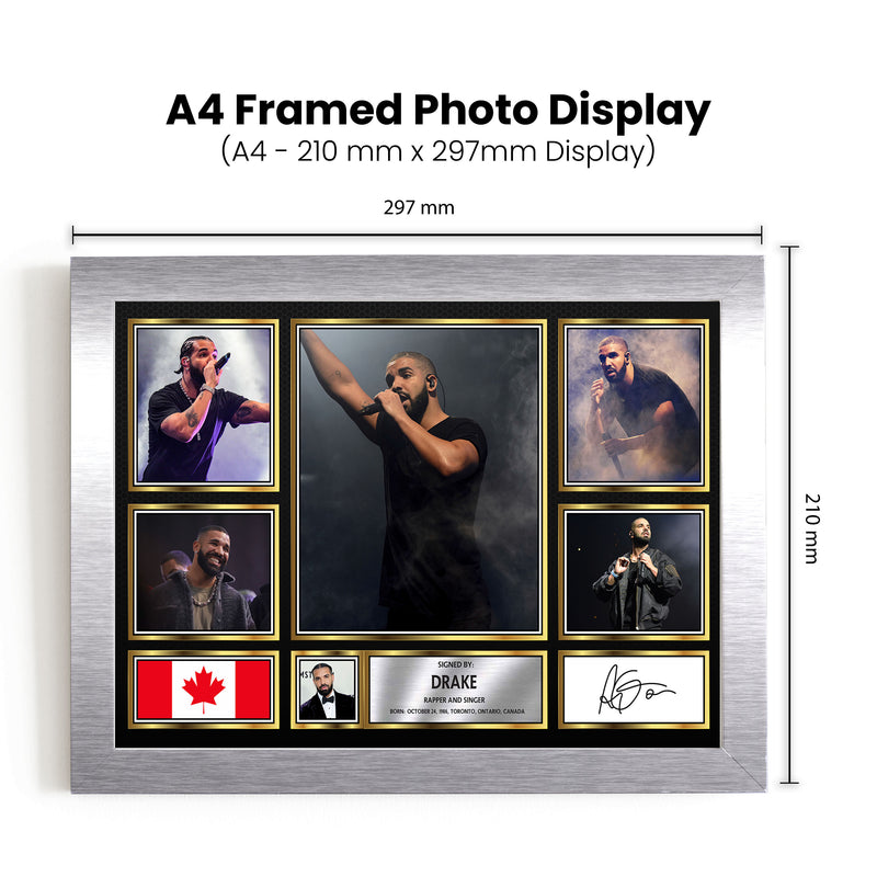 Rappers Drake Framed Autographed Print - Limited Edition Autograph Fan Gift – Collectible Memorabilia Merchandise