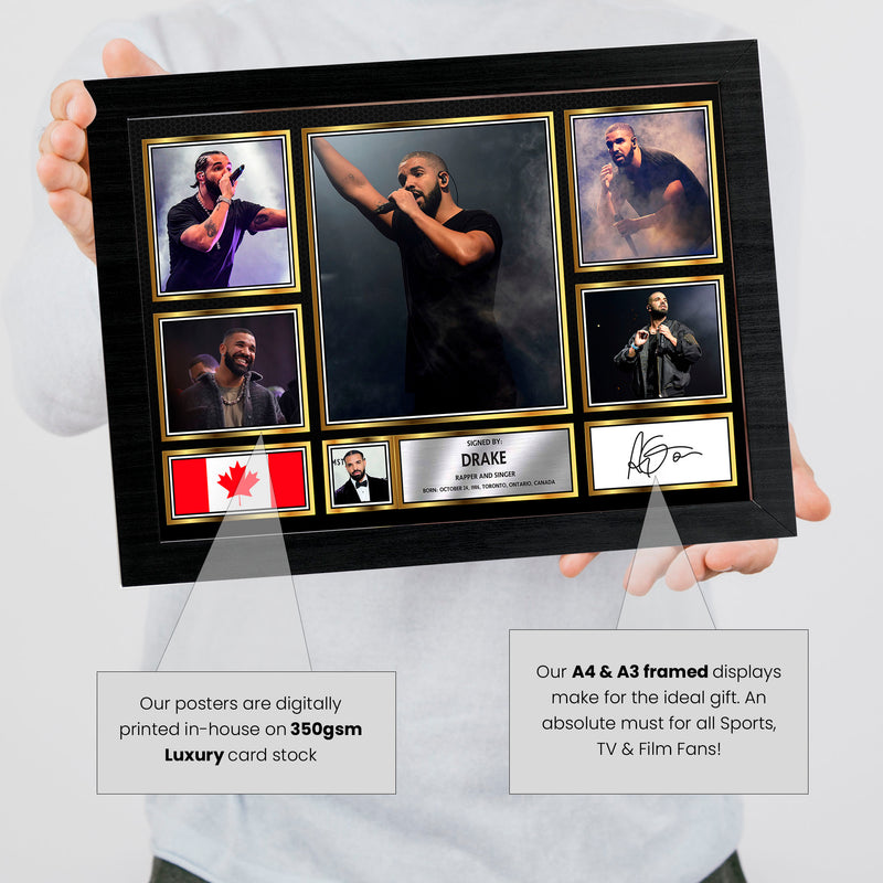 Rappers Drake Framed Autographed Print - Limited Edition Autograph Fan Gift – Collectible Memorabilia Merchandise