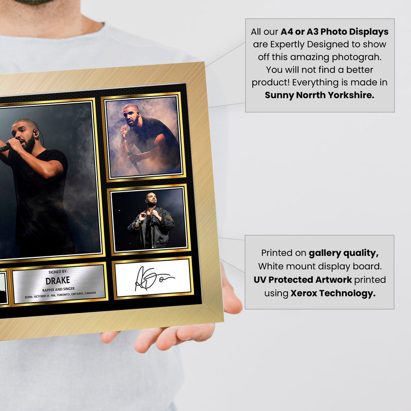 Rappers Drake Framed Autographed Print - Limited Edition Autograph Fan Gift – Collectible Memorabilia Merchandise