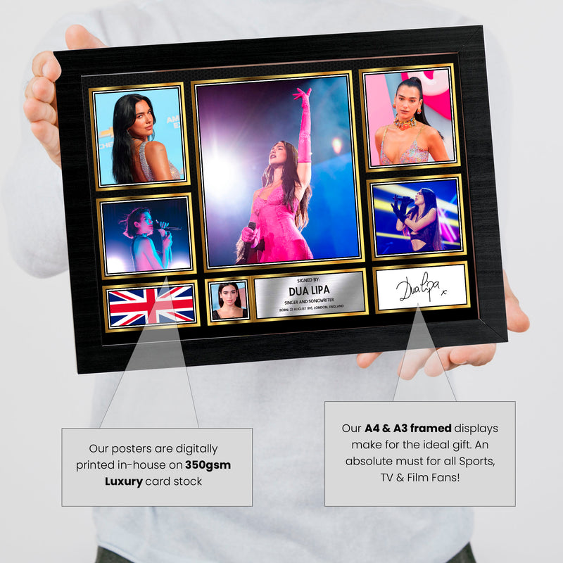 Dua Lipa Singers Framed Autographed Print - Limited Edition Autograph Fan Gift – Collectible Memorabilia Merchandise