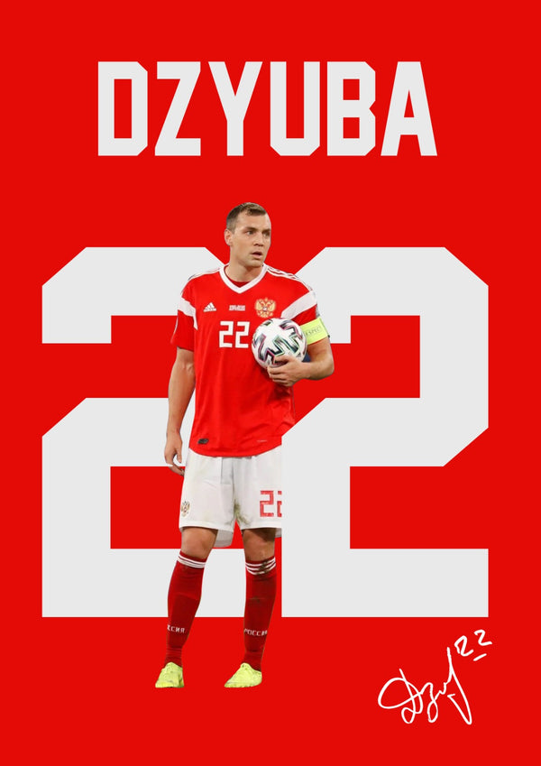 Artem Dzyuba Printed Signature Poster Print – National Team Striker Tribute Wall Art with Signature & Jersey Number 22