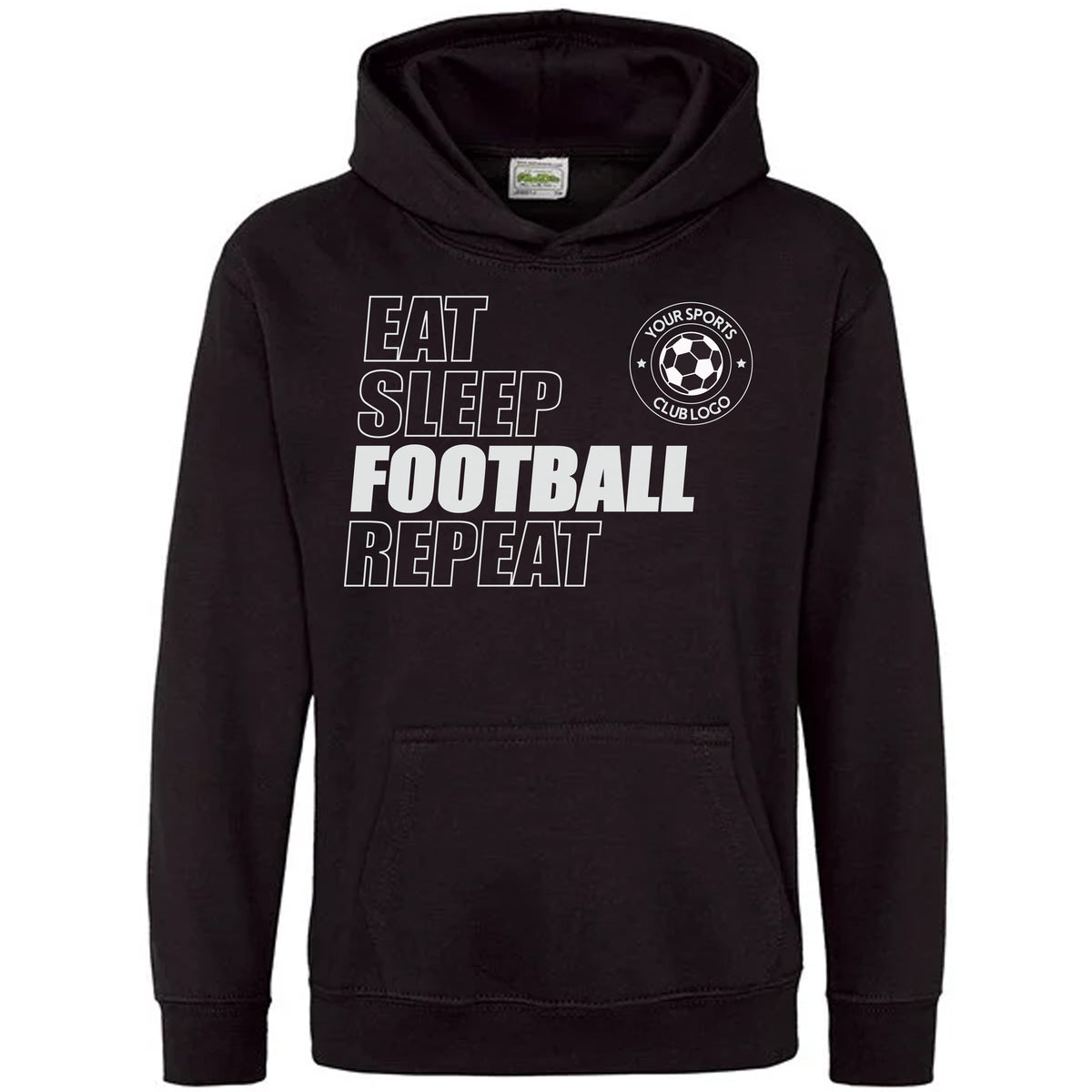 Personalized Football Player Team Kids/Adult Hoodies - Eat Sleep Football Repeat – Black, 1-2 Years (24"), Kids