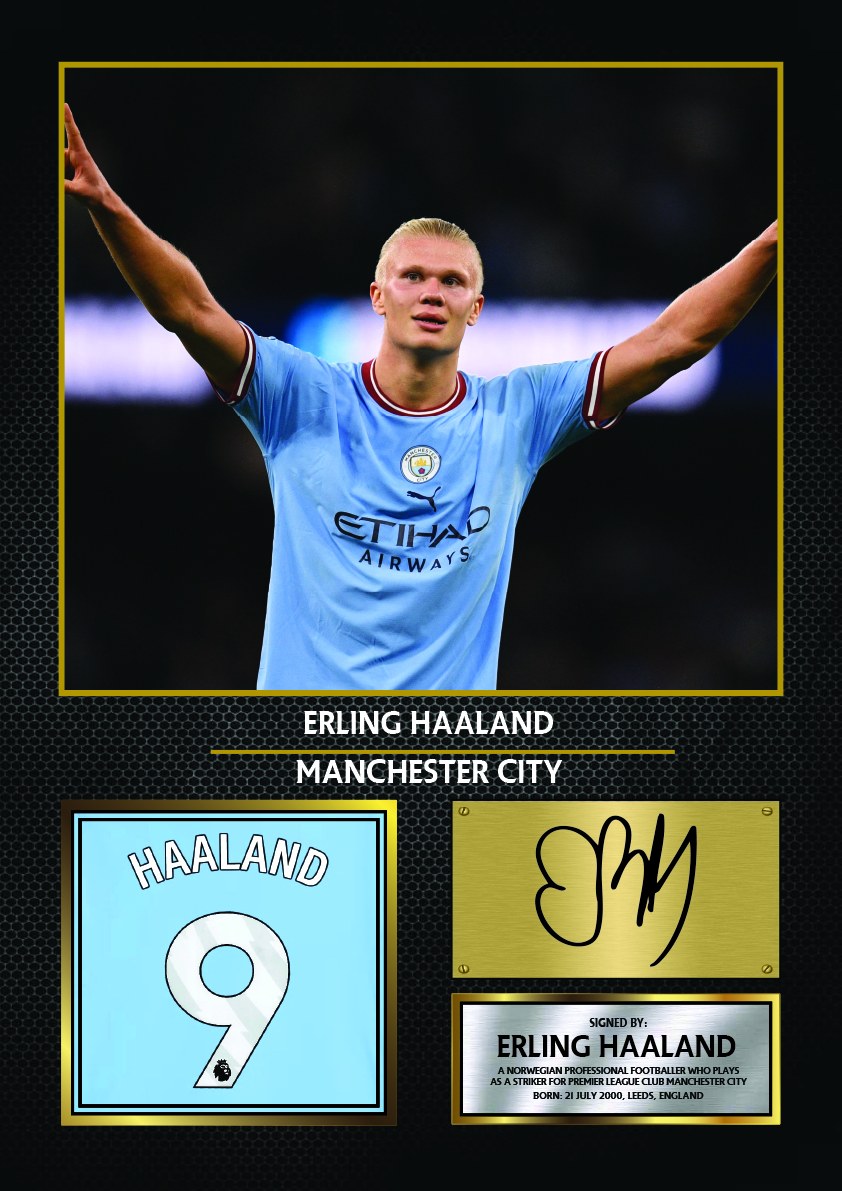 Erling Haaland Manchester City Footballer Printed Signature Print – erling Haaland printed signature poster
