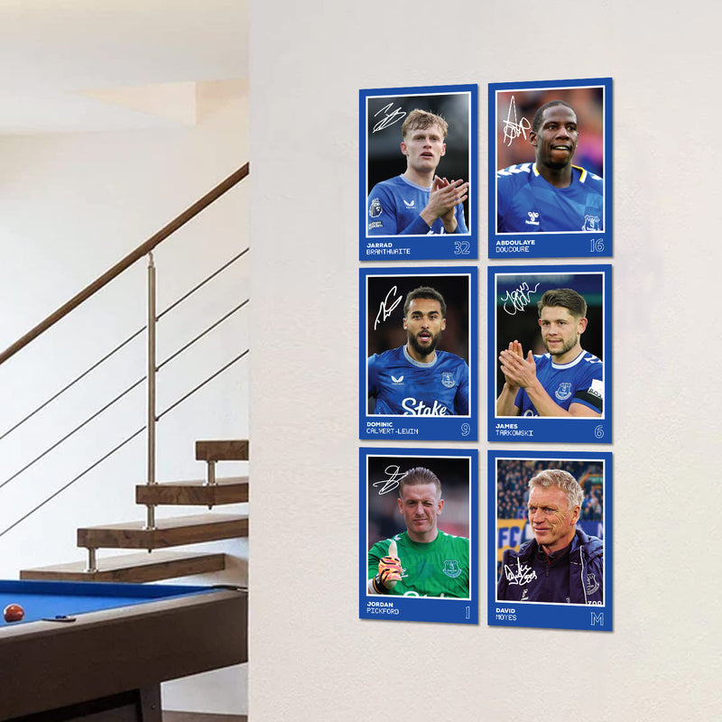 Everton Players SIGNED A6 Poster Pack 2 - 6 Autographed Poster Print Cards (Branthwaite, Doucoure, Calvert-Lewin, Tarkowski, Pickford, Moyes)