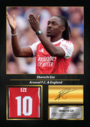 Eberechi Eze Printed Signed Poster – Arsenal FC & England Midfielder Tribute Wall Art with Jersey & Bio Plaque –  Premier League Football Memorabilia for Fans & Collectors