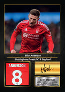 Elliot Anderson Printed Signed Poster – Nottingham Forest & England Midfielder Tribute Wall Art with Jersey & Bio Plaque – Premier League Football Memorabilia for Fans & Collectors