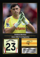 Emiliano Martínez Printed Signed Poster – Aston Villa FC & Argentina Goalkeeper Tribute Wall Art with Jersey & Bio Plaque – Premier League Football Memorabilia for Fans & Collectors