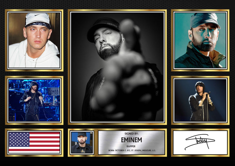 Rappers Eminem Framed Autographed Print - Limited Edition Autograph Fan Gift – Collectible Memorabilia Merchandise