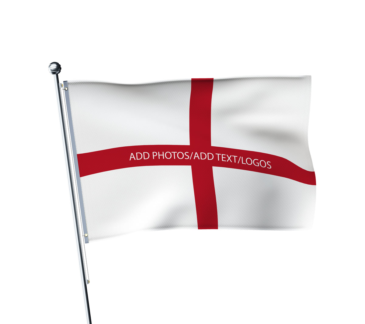 Personalised England terrace flag: St George cross football fan flag, printed with custom wording