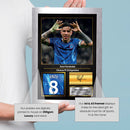 Enzo Fernández Printed Signed Poster – Chelsea FC & Argentina Midfielder Tribute Wall Art with Jersey & Bio Plaque –  Premier League Football Memorabilia for Fans & Collectors